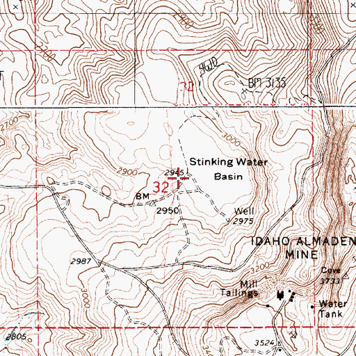 Topographic Map of Stinking Water Basin, ID