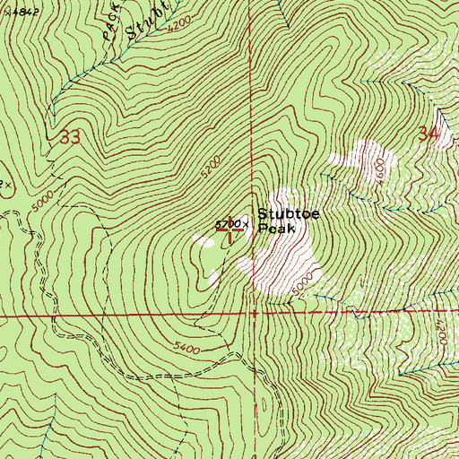 Topographic Map of Stubtoe Peak, ID