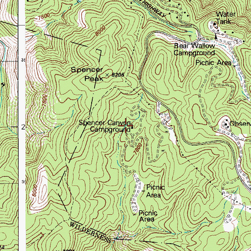 Topographic Map of Spencer Canyon Campground, AZ