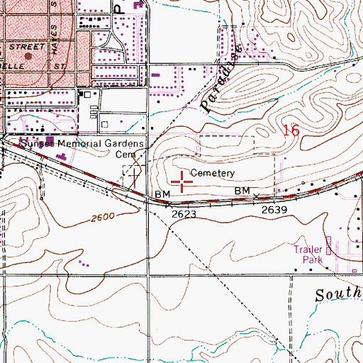 Topographic Map of Sunset Memorial Gardens Cemetery, ID