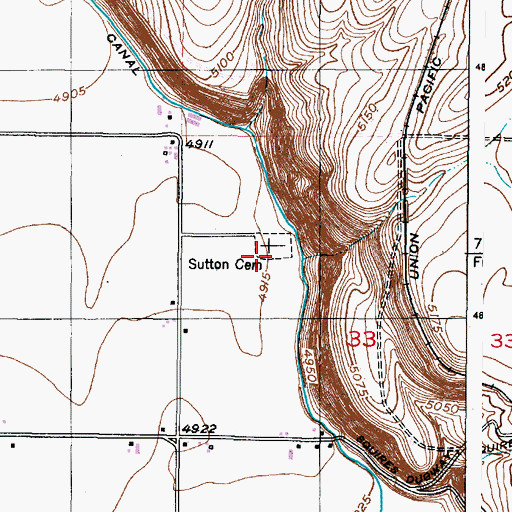 Topographic Map of Sutton Cemetery, ID
