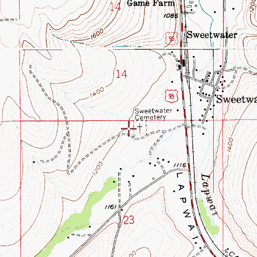 Topographic Map of Sweetwater Cemetery, ID