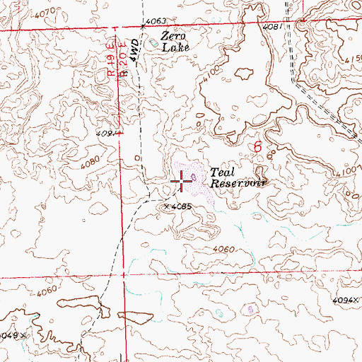 Topographic Map of Teal Reservoir, ID
