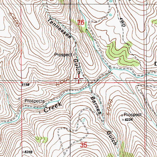 Topographic Map of Tennessee Gulch, ID