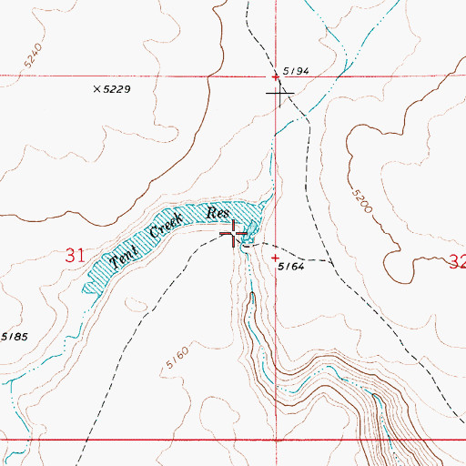 Topographic Map of Tent Creek Reservoir, ID