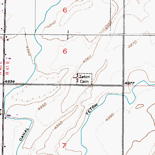 Topographic Map of Teton Cemetery, ID