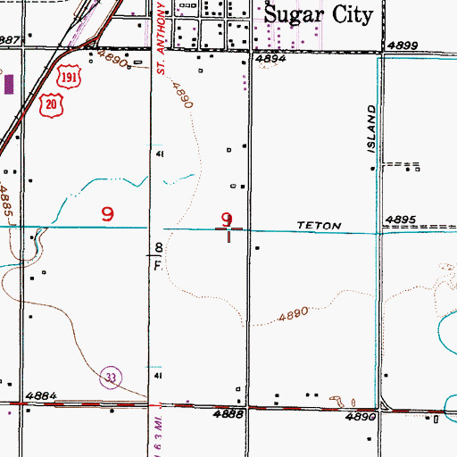 Topographic Map of Teton Island Canal, ID