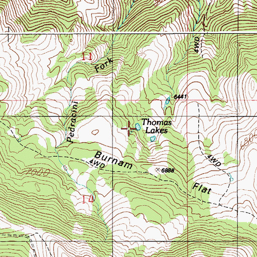 Topographic Map of Thomas Lakes, ID