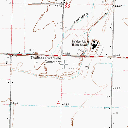 Topographic Map of Thomas Riverside Cemetery, ID