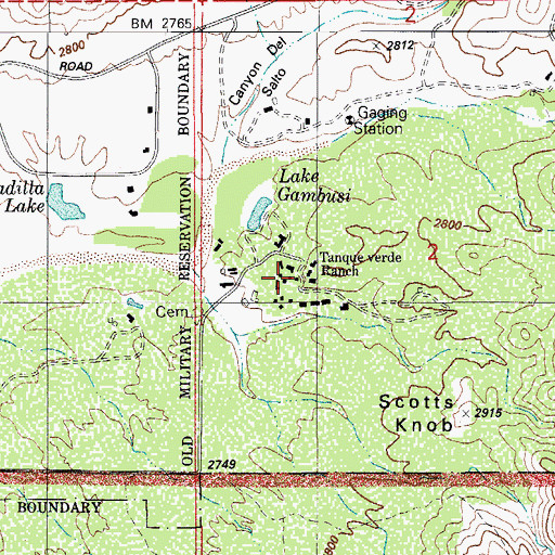 Topographic Map of Tanque Verde Ranch, AZ