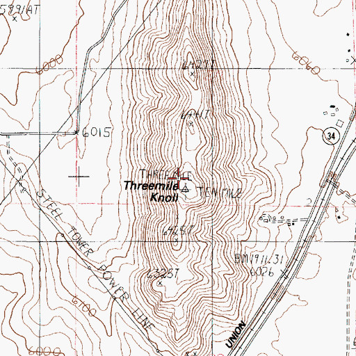 Topographic Map of Threemile Knoll, ID