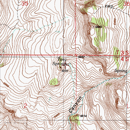 Topographic Map of Tony Springs, ID