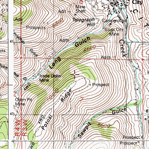 Topographic Map of Trade Dollar Mine, ID