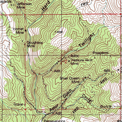 Topographic Map of Treasure Vault Mine, ID