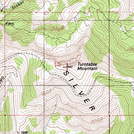 Topographic Map of Turntable Mountain, ID