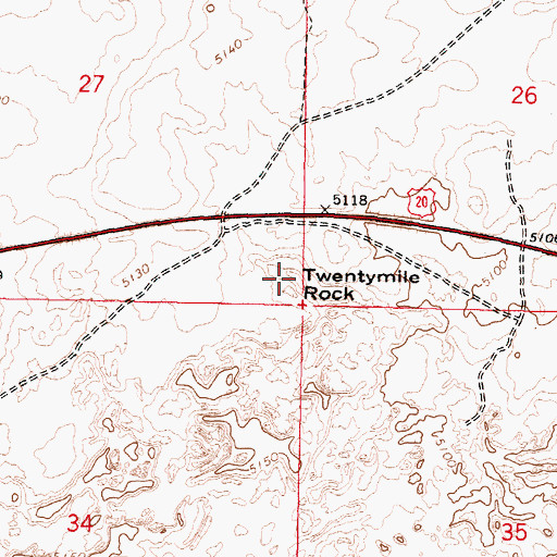 Topographic Map of Twentymile Rock, ID