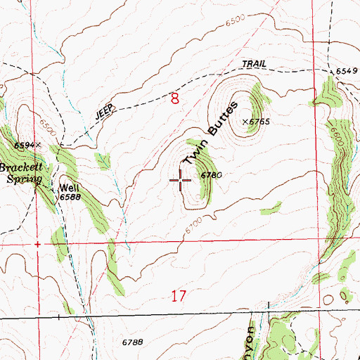 Topographic Map of Twin Buttes, ID