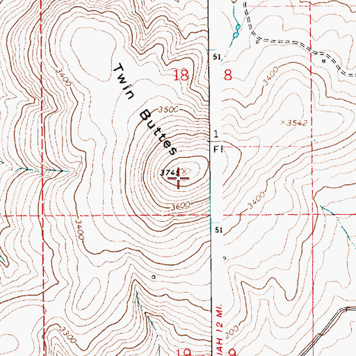 Topographic Map of Twin Buttes, ID