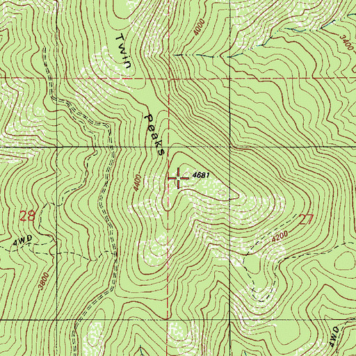 Topographic Map of Twin Peaks, ID