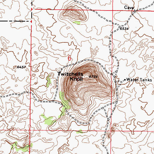 Topographic Map of Twitchells Knoll, ID