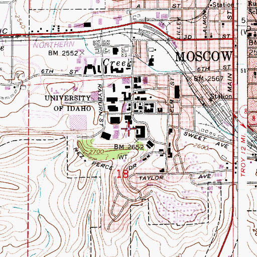 Topographic Map of University of Idaho, ID