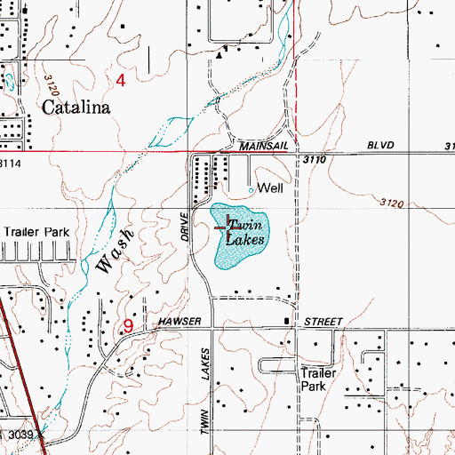 Topographic Map of Twin Lakes, AZ