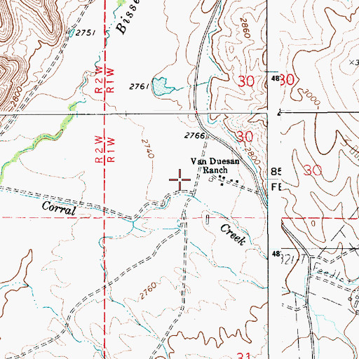 Topographic Map of Van Duesan Ranch, ID