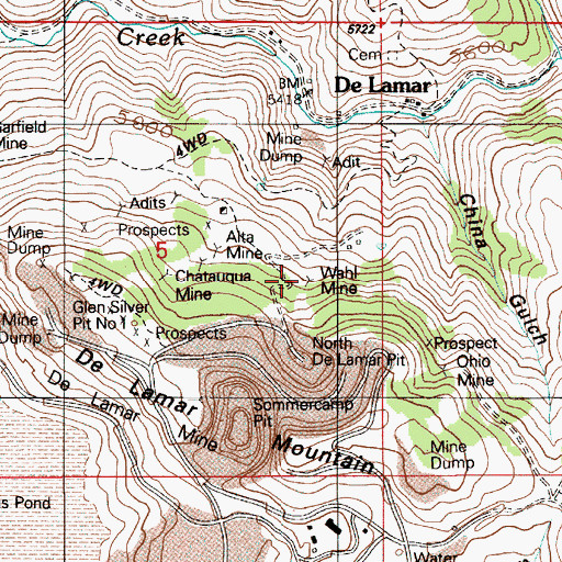 Topographic Map of Wahl Mine (historical), ID