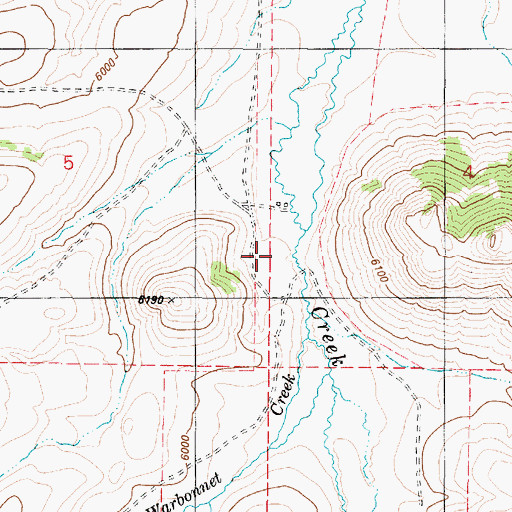 Topographic Map of Warbonnet Creek, ID