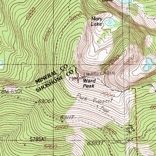 Topographic Map of Ward Cabin, ID