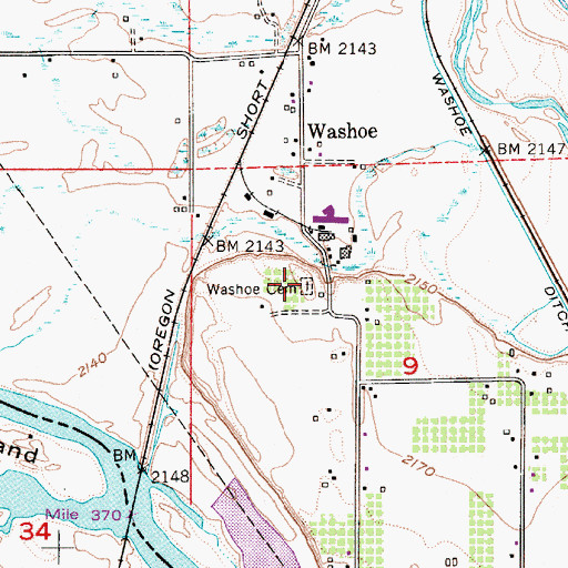 Topographic Map of Washoe Cemetery, ID