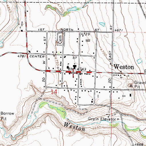 Topographic Map of Weston, ID