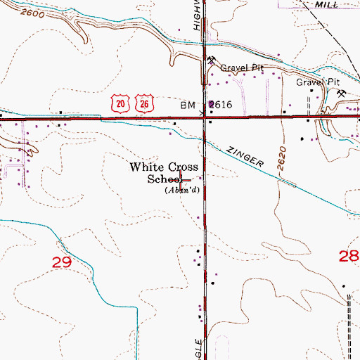 Topographic Map of White Cross School, ID