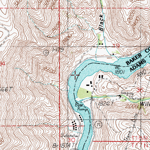 Topographic Map of Wildhorse Rapids, ID
