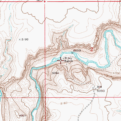 Topographic Map of Wiley Ranch, ID