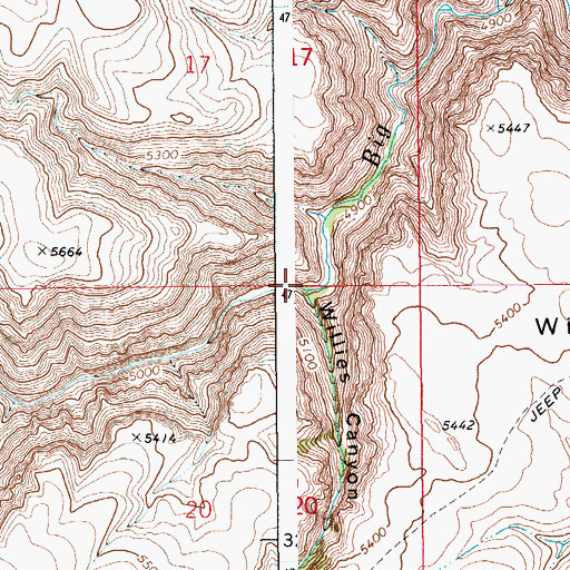 Topographic Map of Willies Canyon, ID