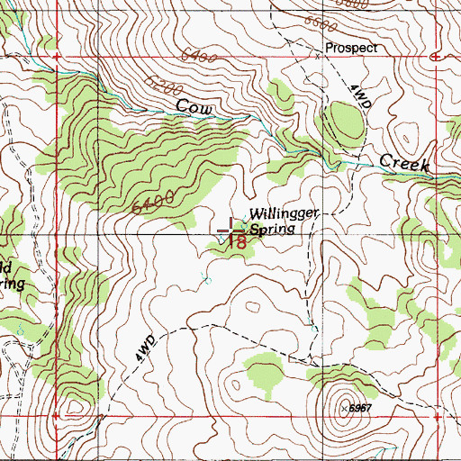 Topographic Map of Willingger Spring, ID