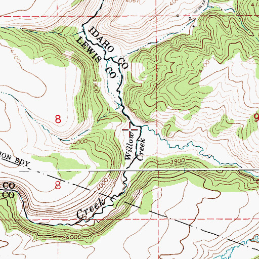 Topographic Map of Willow Creek, ID