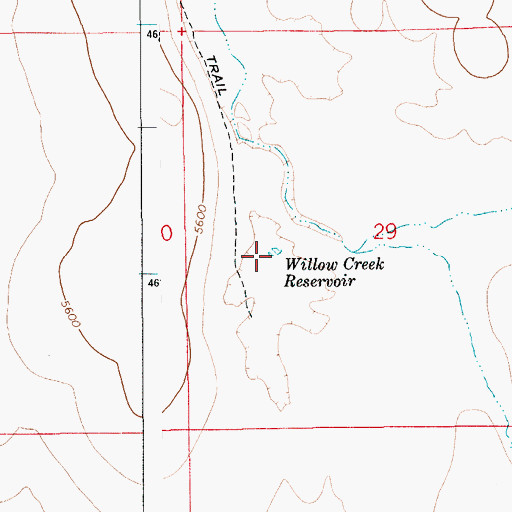 Topographic Map of Willow Creek Reservoir, ID