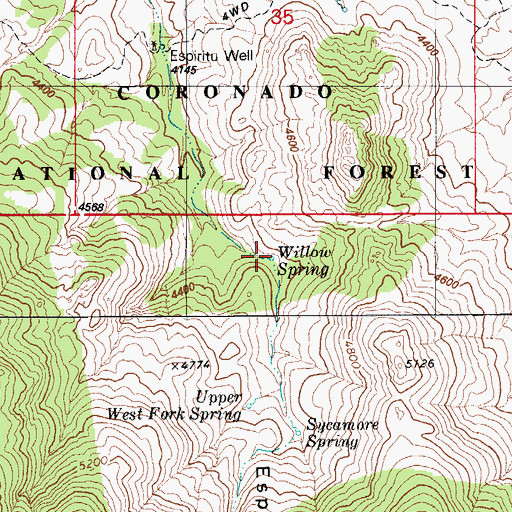 Topographic Map of Willow Spring, AZ