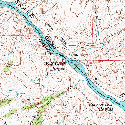 Topographic Map of Wolf Creek Rapids, ID