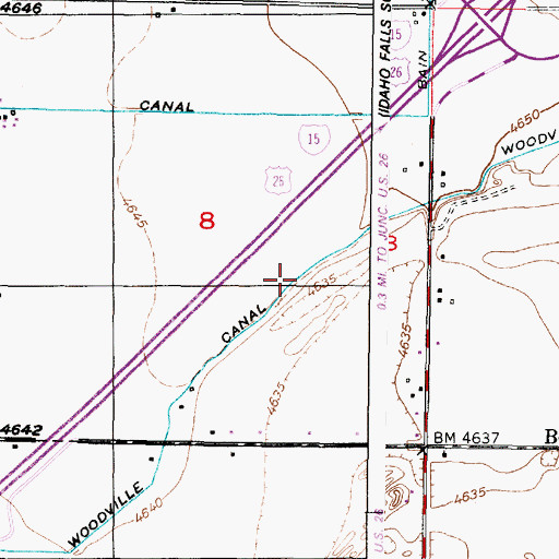 Topographic Map of Woodville Canal, ID