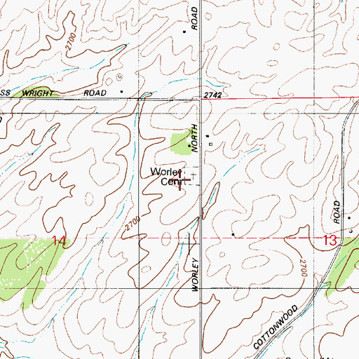 Topographic Map of Worley Cemetery, ID