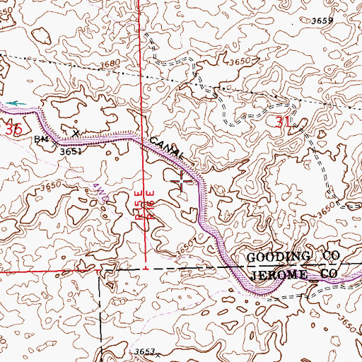 Topographic Map of X Canal, ID