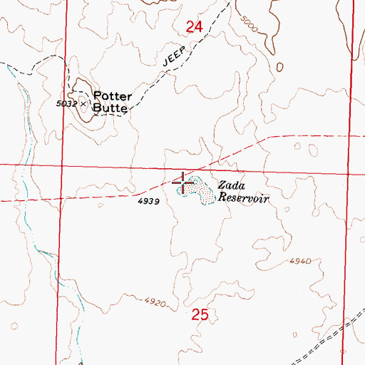 Topographic Map of Zada Reservoir, ID