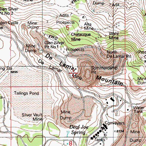 Topographic Map of De Lamar Mine, ID