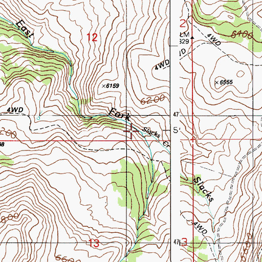 Topographic Map of Slacks Creek, ID