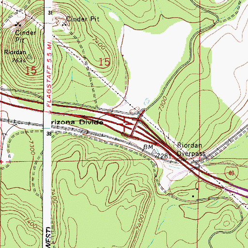 Topographic Map of A One Mountain Interchange, AZ