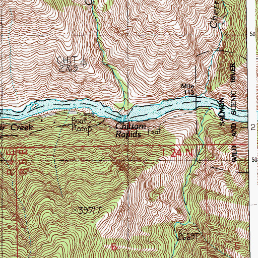 Topographic Map of Chittam Rapids, ID