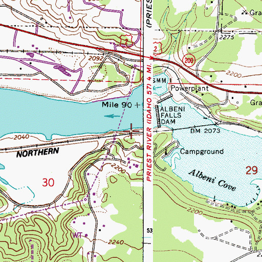 Topographic Map of Albeni Falls, ID